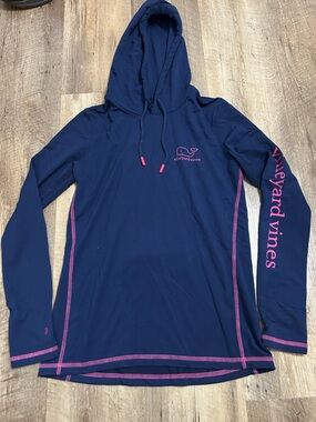Vineyard Vines Navy Hoodie with Pink Logo and Stitching